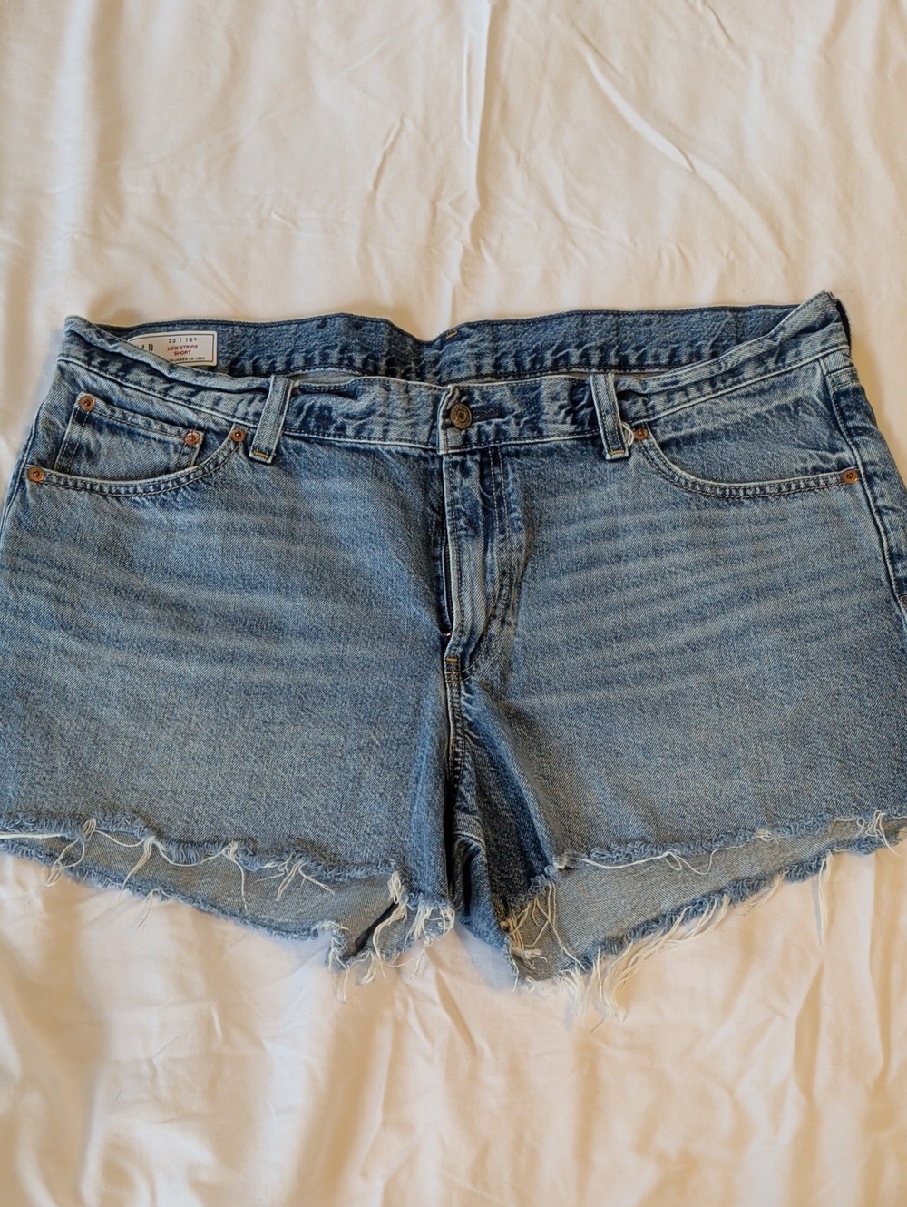 GAP Light Blue Distressed Denim Cutoff Low Stride Shorts - Size 16 / 33